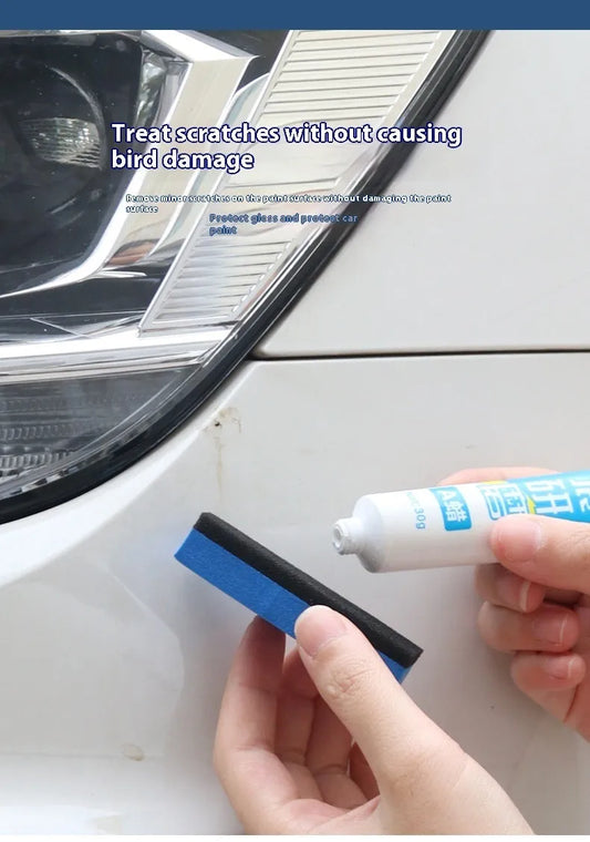 Car repair wax kit with 9657A grinding wax, 9657B brightening wax, and frosted sponge mop for paint scratch removal