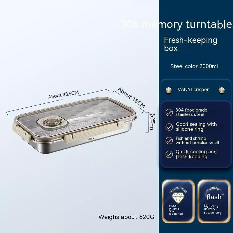 Stainless steel food storage box with date tracker for refrigerator organization