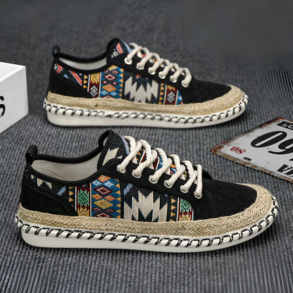 Men's black and beige cloth casual summer shoes with round toe design