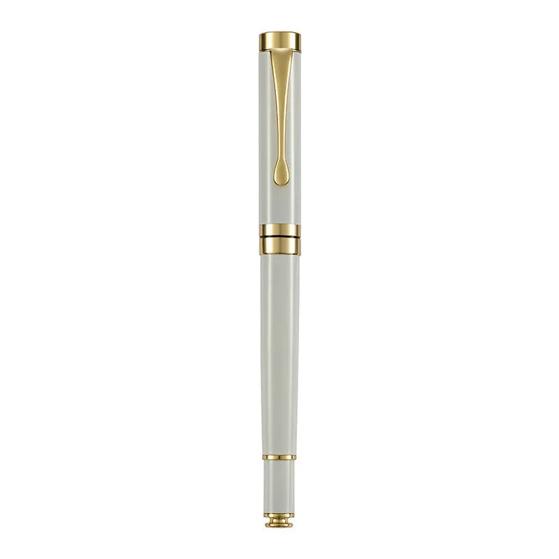 Metal fountain pen showing multiple colour options with gold and silver clips for calligraphy practice