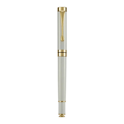 Metal fountain pen showing multiple colour options with gold and silver clips for calligraphy practice