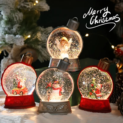 LED Christmas scene light decoration with battery power showing multiple character designs