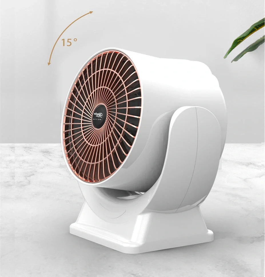 Compact desktop mini mute household heater in white and pink, dimensions 175x115x180mm