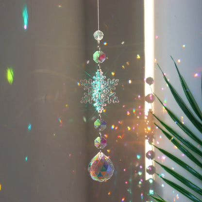 Christmas tree decoration dreamcatcher with AB colour acrylic snowflakes in multiple sizes and shapes