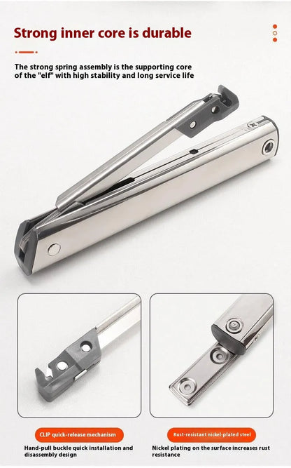 Cold rolled steel tatami cabinet support rod with adjustable stop for flap-up doors, stainless steel finish