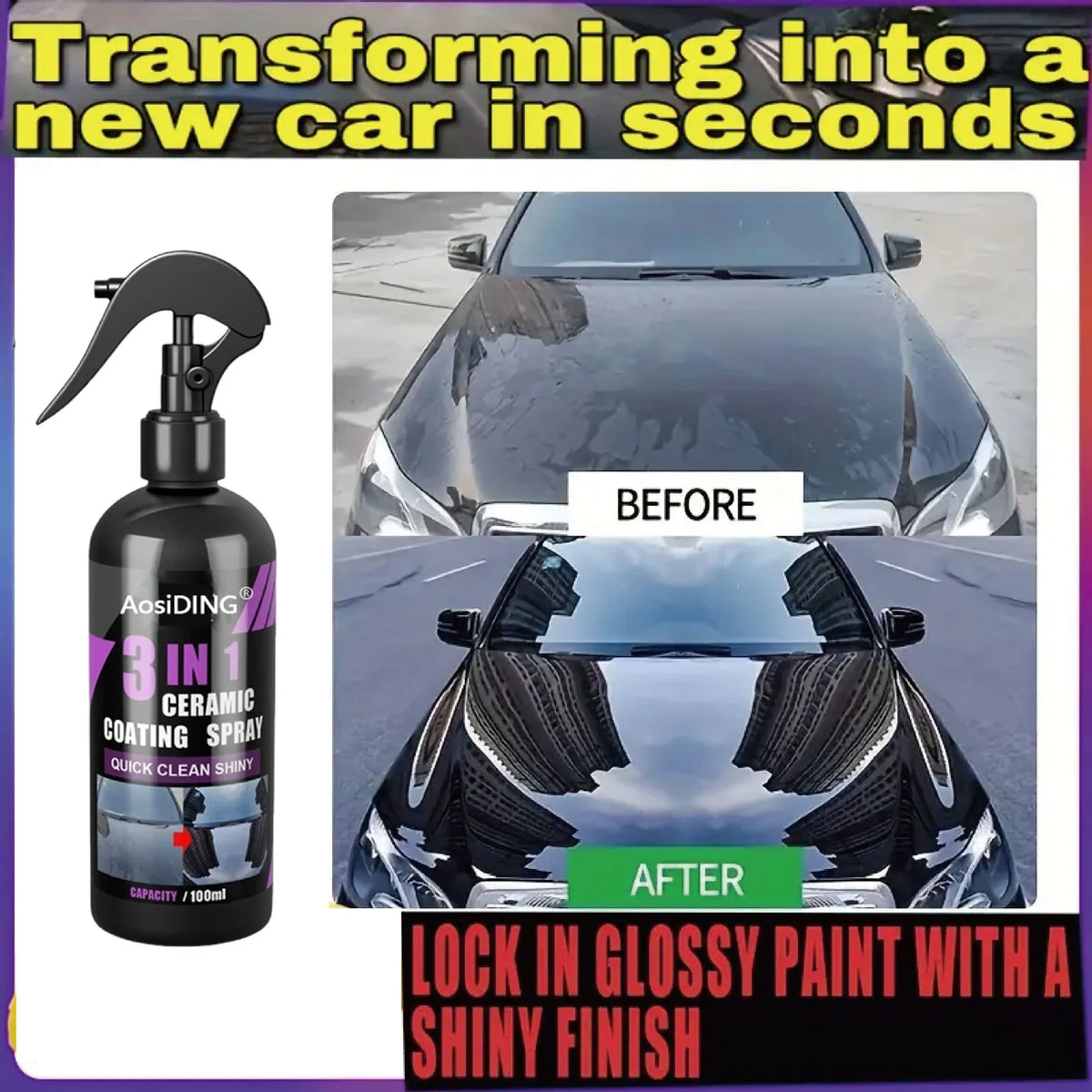 AosiDING 3N1 ceramic coating car paint agent 100ml bottle with coating solution