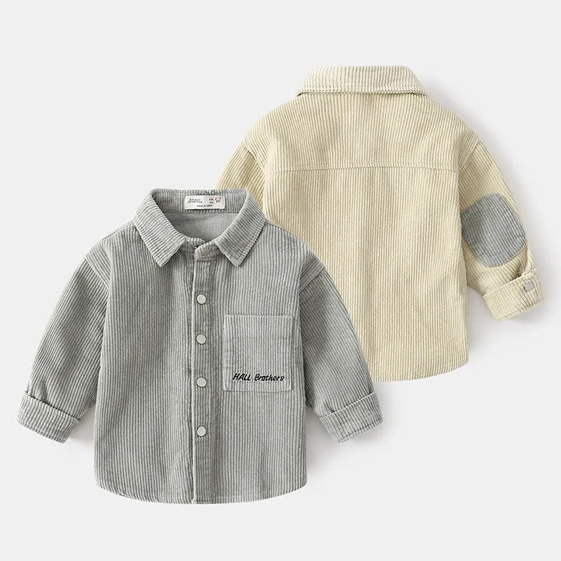 Boys' Cotton Long Sleeved Shirt in Beige or Grey, Available in 90cm to 130cm Asian Sizes, Casual Everyday Top for School and Home, Soft Breathable Fabric, Long Sleeve Round Neck Design