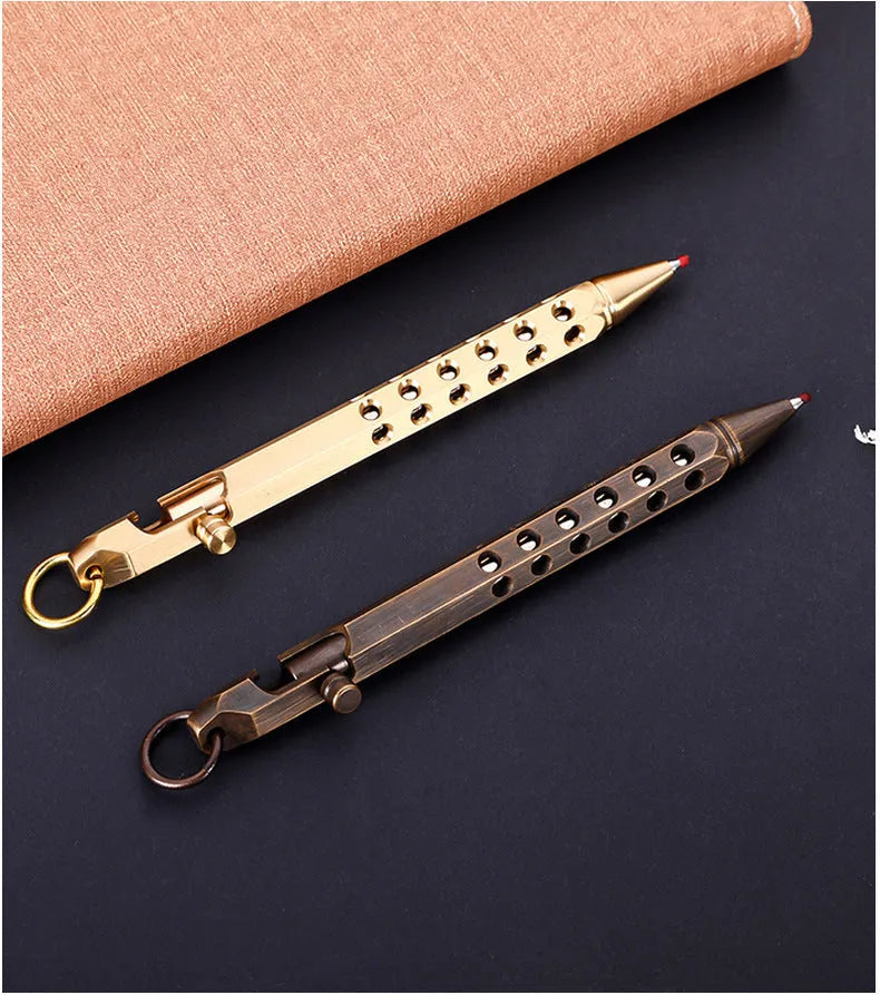 Brass hexagonal bolt action roller pen with 0.5mm tip in natural or black finish