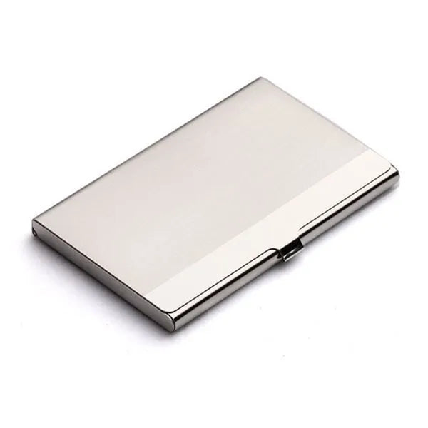 304 stainless steel business card case with geometric laser etching and brushed mirror finish.
