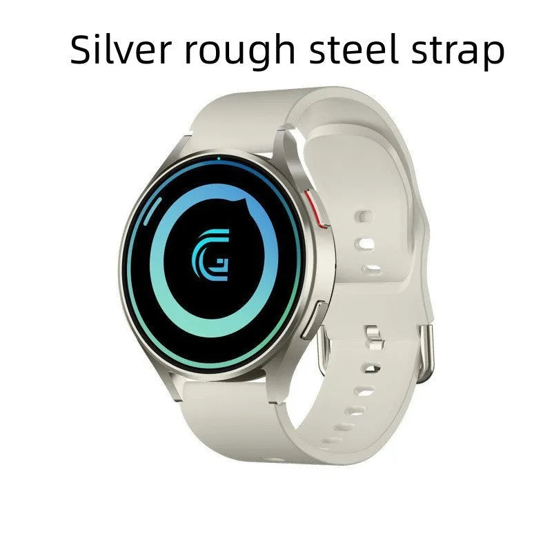 Replacement smart watch strap in black or silver silicone or steel, with coarse or fine steel options.