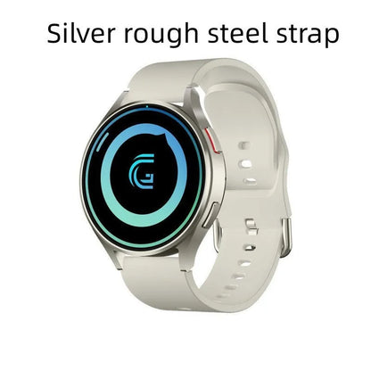 Replacement smart watch strap in black or silver silicone or steel, with coarse or fine steel options.