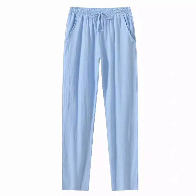 Cotton and Linen Beach Pants for Men - Loose Casual Trousers in Solid Colours including White, Sky Blue, Khaki and Black - Available in European Sizes S, M, L, XL and XXL - Lightweight Summer Holiday Wear