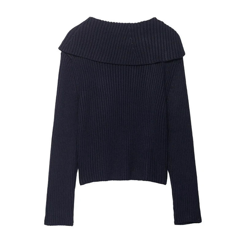Women's ribbed knitted jacket with contrast stripes and zipper closure in regular 50cm length