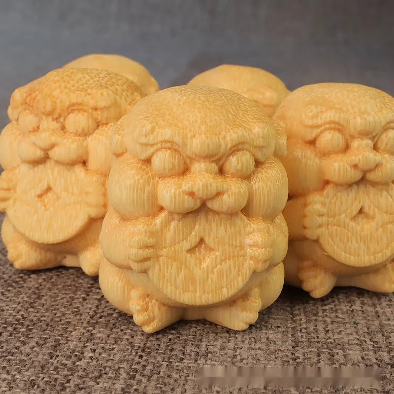 Solid bamboo carving ornament showing detailed surface patterns, measuring 4.5cm tall with 3.5cm diameter circular base