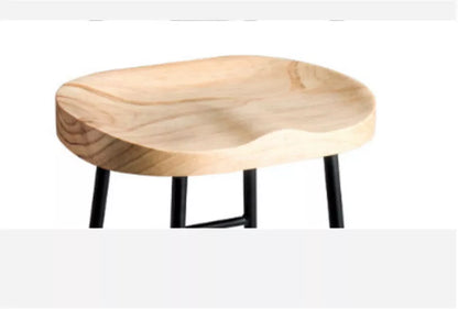 Wrought iron bar stool with solid wood seat, 42x42x75cm, US-style design