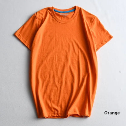 Men's solid colour cotton round neck T-shirt on a hanger, short sleeve casual style.