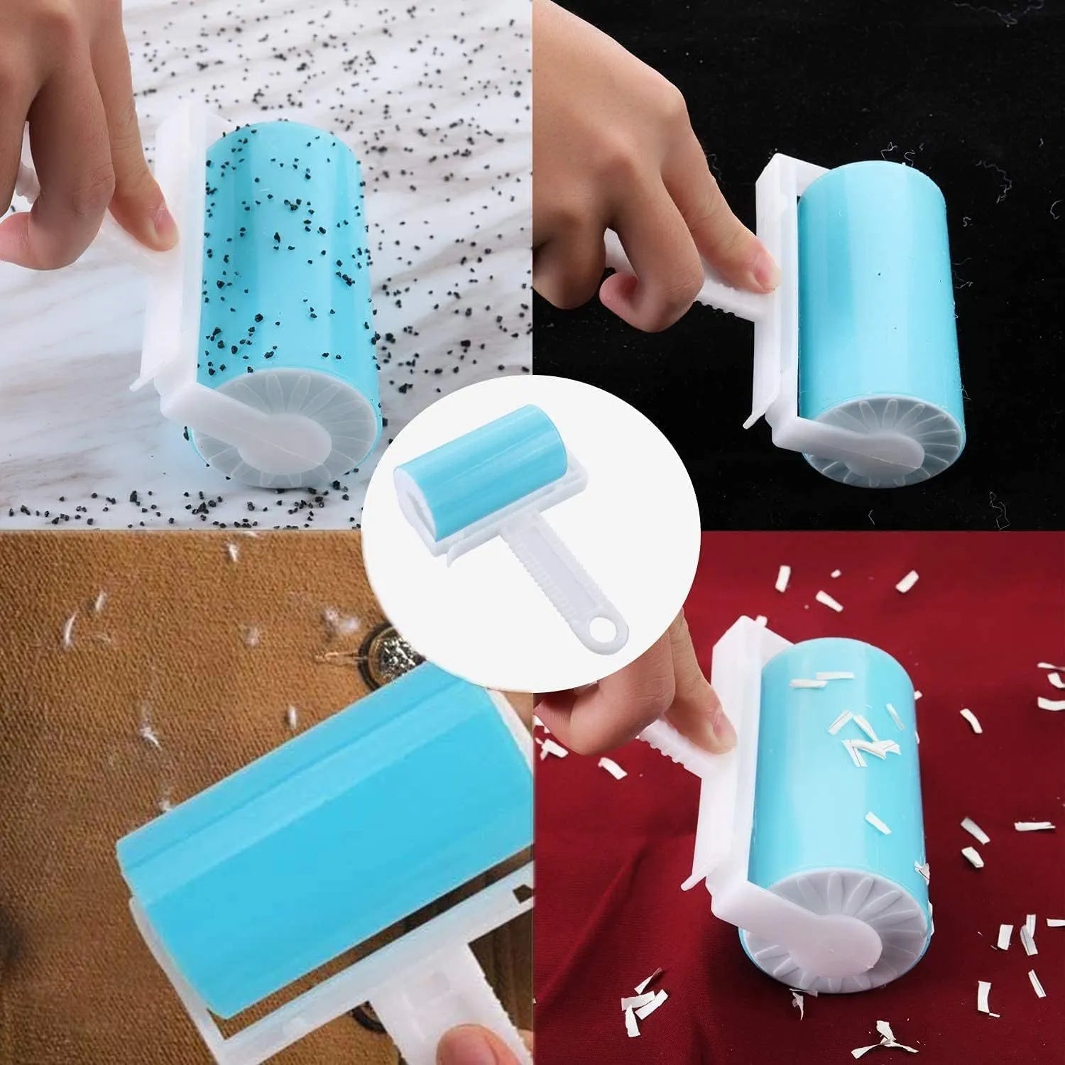 Washable lint roller in blue, green, pink, or yellow with reusable adhesive for pet hair removal