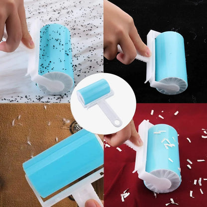 Washable lint roller in blue, green, pink, or yellow with reusable adhesive for pet hair removal