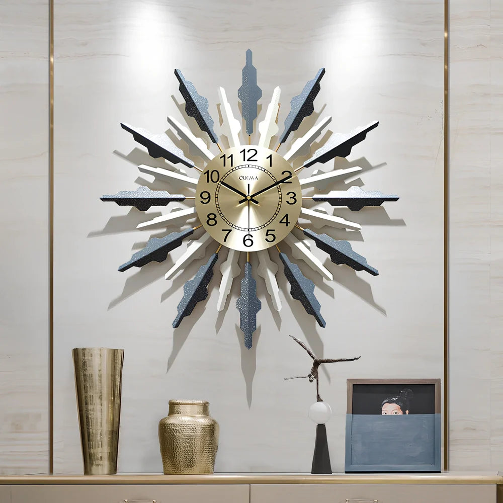 Metal wall clock with pointer and number display showing battery-powered seconds-sweeping movement