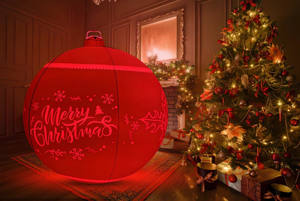 Green 60cm inflatable Christmas ball with LED lights and remote, 0.25mm PVC for outdoor use, diameter 60cm