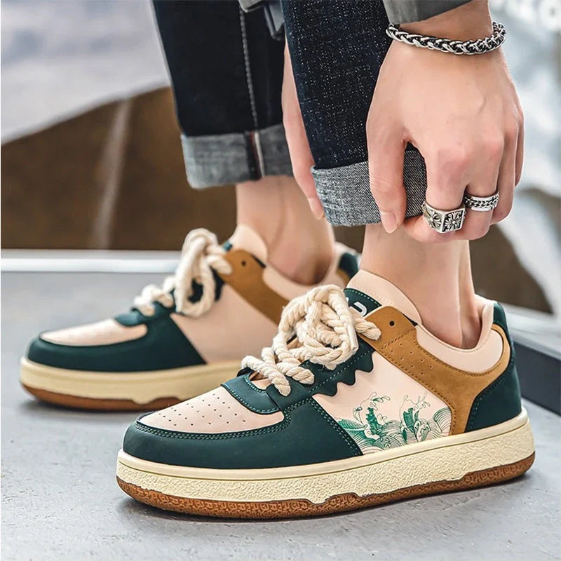 Comfortable lace-up casual shoes for stylish men, featuring a soft, thick sole, breathable design, and trendy color options