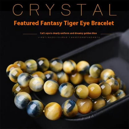 Fantasy Tiger Eye agate stone bracelet with 10mm round geometric beads