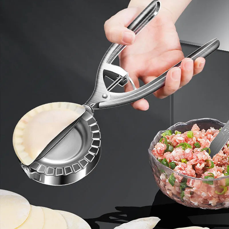 Silver stainless steel manual dumpling mould for making compact sealed dumplings