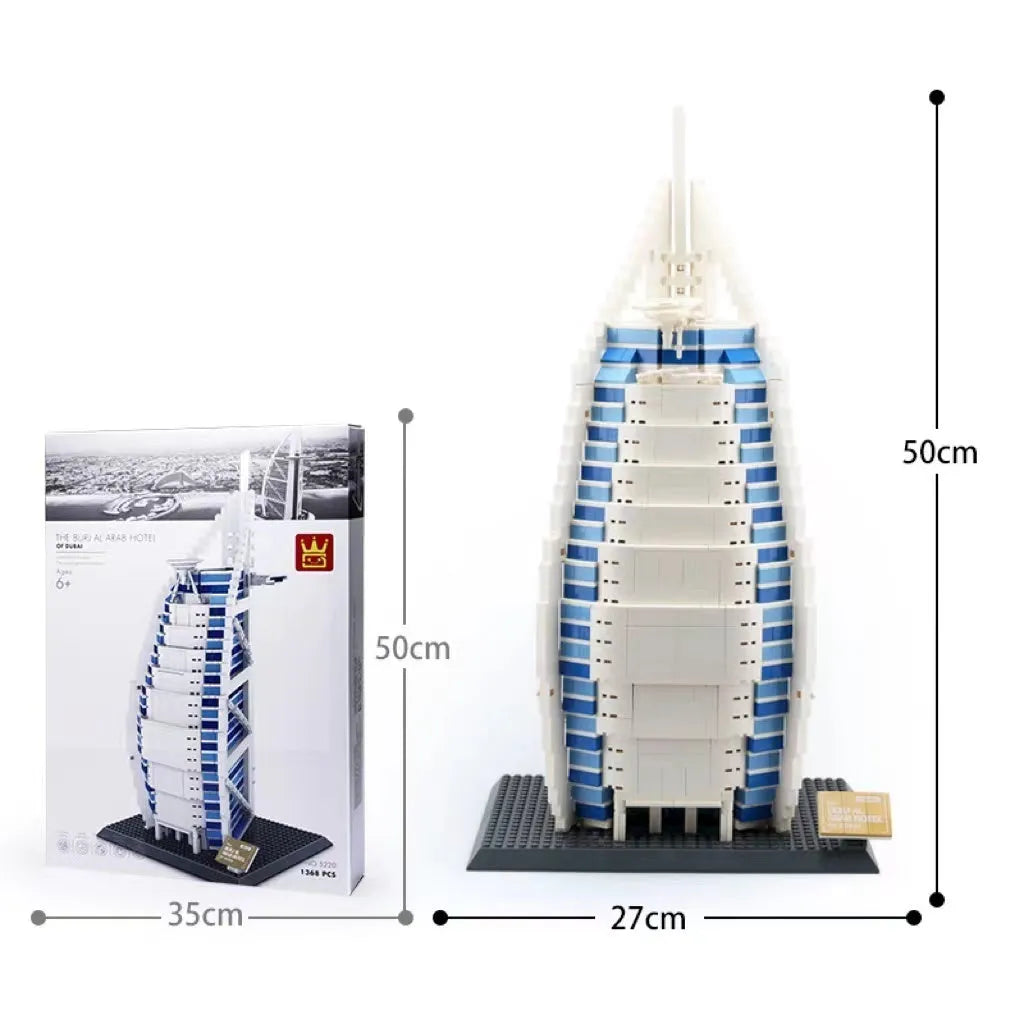 Wange building block set with 800+ ABS plastic pieces for constructing architectural landmark models