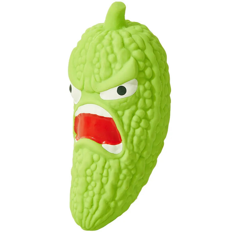 Bitter Gourd and Chili shaped dog toys with bite-resistant surfaces for teeth grinding.