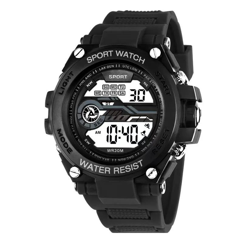 Electronic digital watch for teenagers in one of ten colour options, showing digital display.