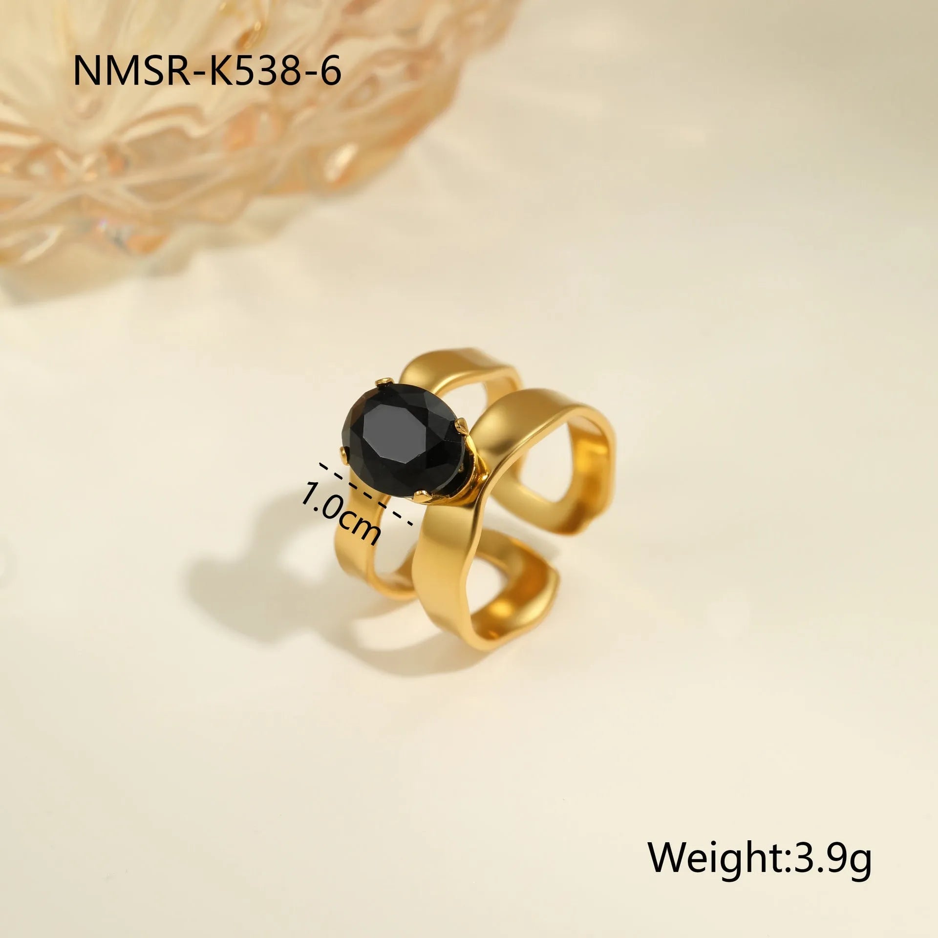 Titanium steel open mouth ring with geometric design and inlaid zircon stones for women