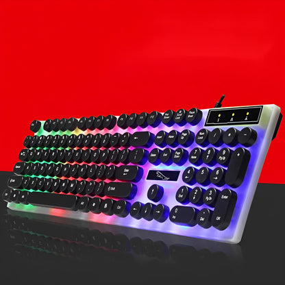 White plastic waterproof gaming keyboard with RGB backlighting and round keycaps