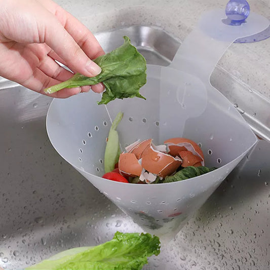 Foldable kitchen sink filter with suction cup for waste management