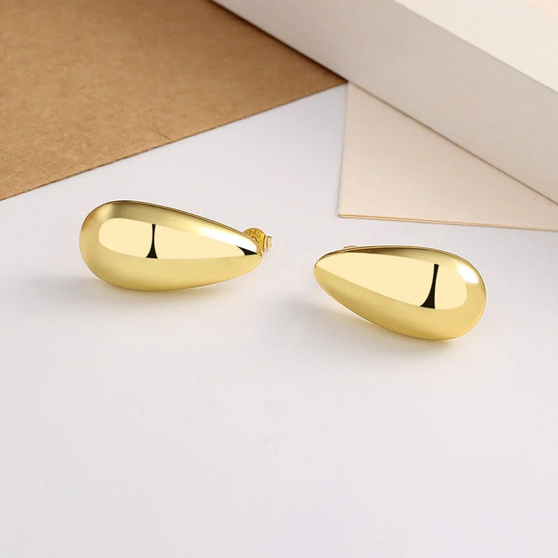 Water Drop Glossy 16k Real Gold Plated Geometric Earrings for Women
