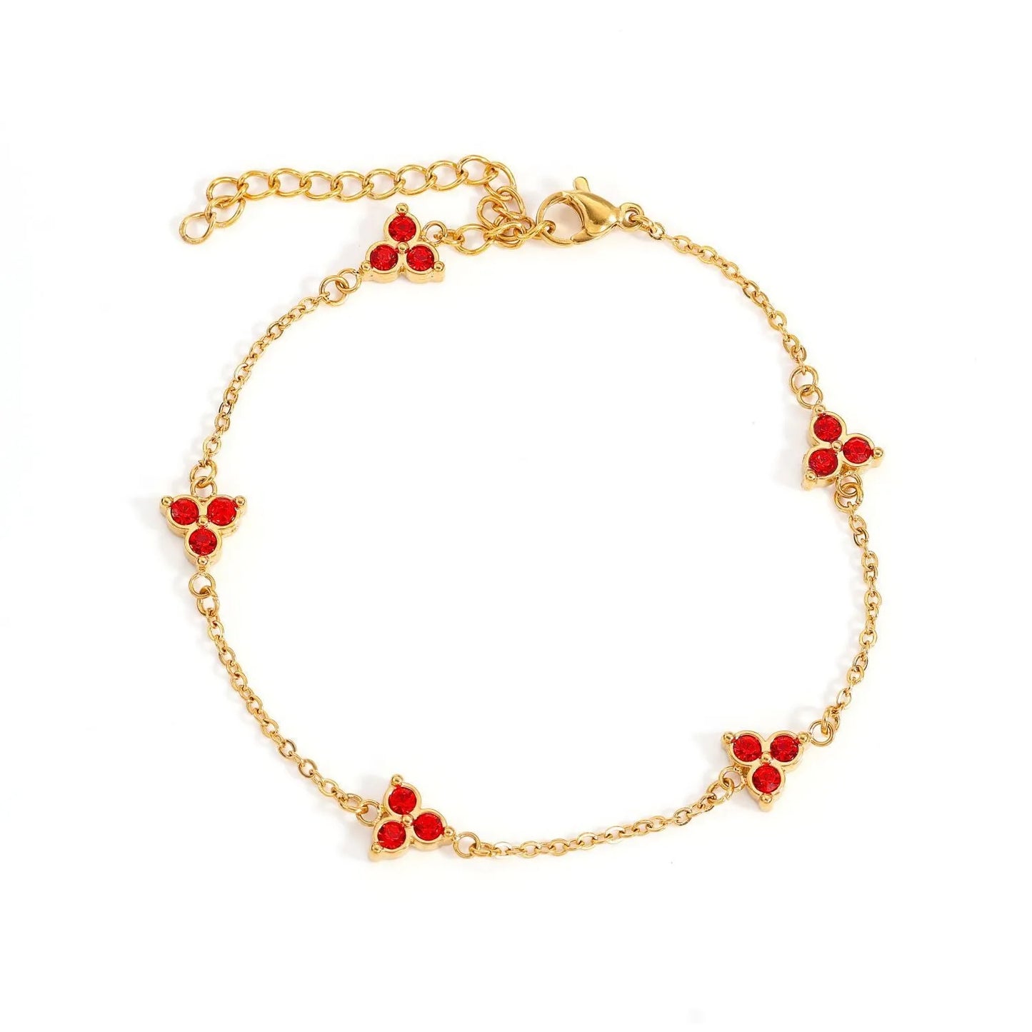 Women's stainless steel bracelet with three triangle-shaped charms in different coloured stone settings