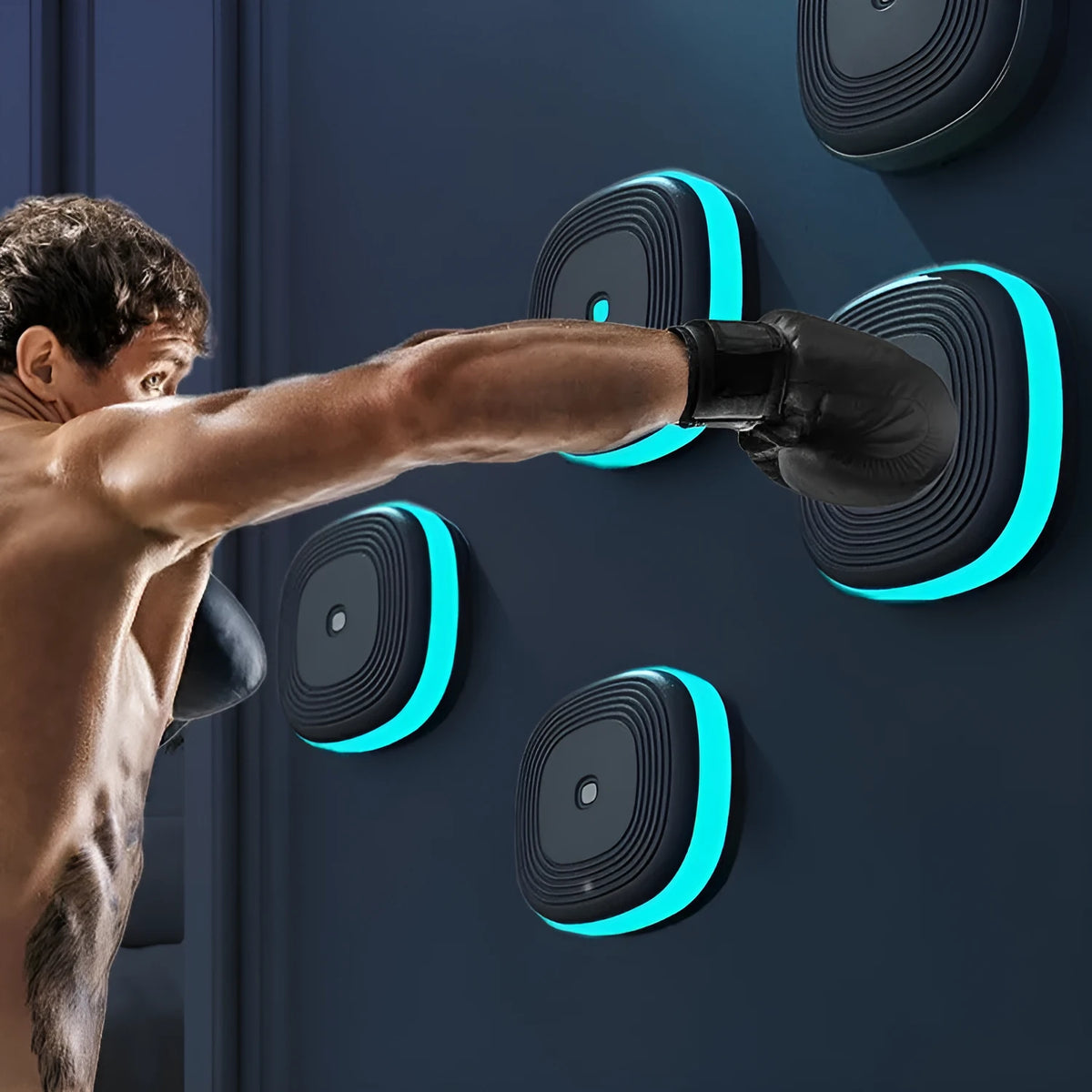 Black split music boxing machine with Bluetooth, hanging target, 6 or 8 targets, PU foam and PP.