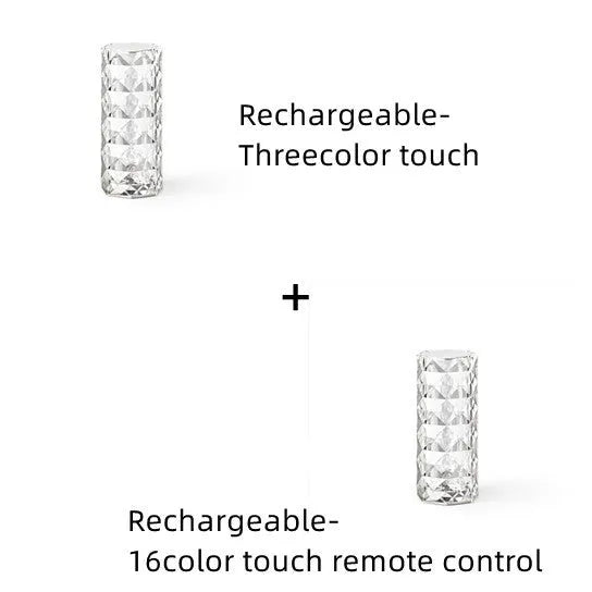 Modern minimalist acrylic crystal rose LED table lamp with touch switch on a wooden table.