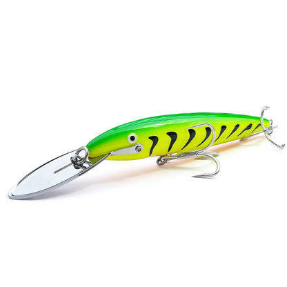 Luminous ABS fishing lure with iron tongue, 17.5cm x 2.2cm x 1cm, shown in one of six colours TZMN01 to TZMN06