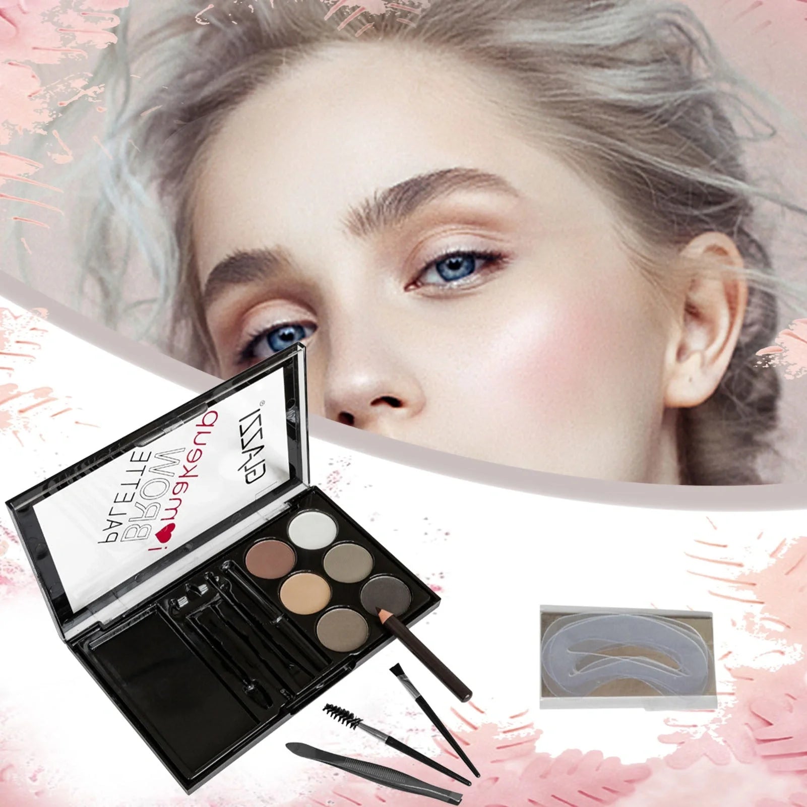 Natural Brown Eyebrow Powder Palette with brush and stencils for perfect shaping