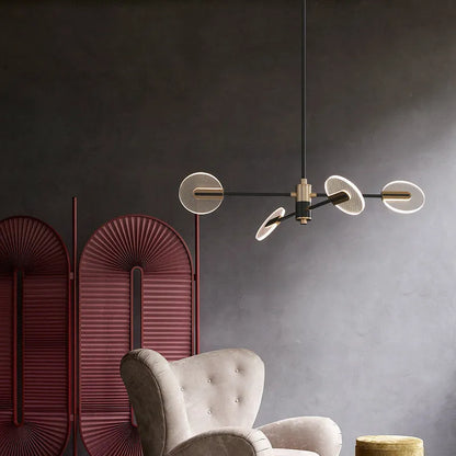 Nordic iron frame chandelier with multiple acrylic shades in a pendant design