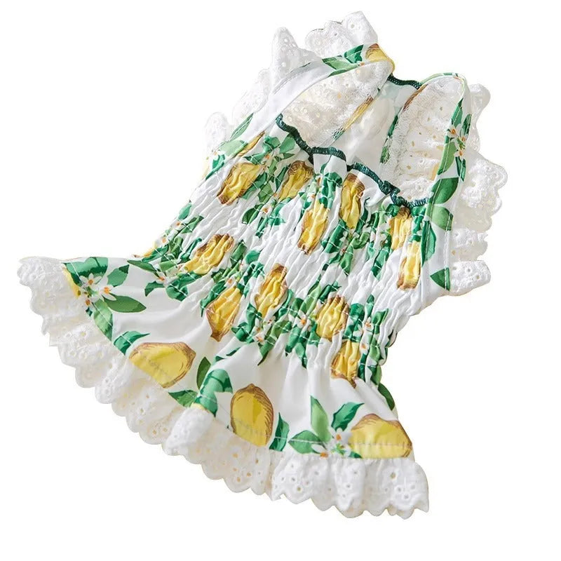 Rock yellow lemon coloured dog dress with strap skirt design and princess styling