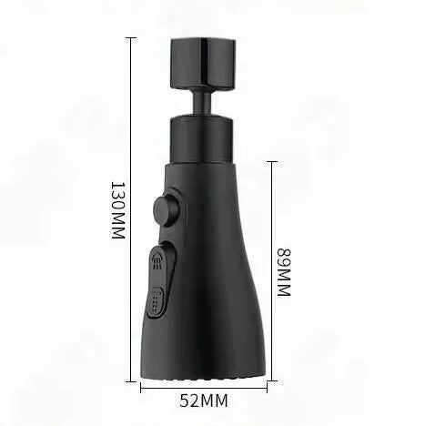 Universal pressurised kitchen faucet sprayer with 360-degree rotating head in matte black finish