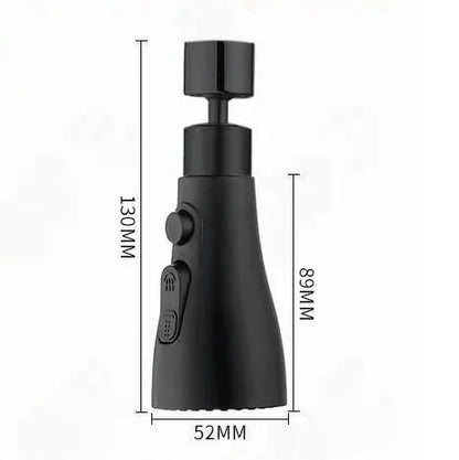 Universal pressurised kitchen faucet sprayer with 360-degree rotating head in matte black finish
