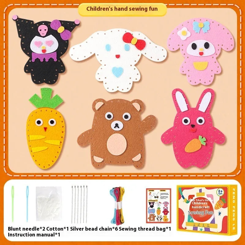 Children's non-woven sewing craft kit in colour box, 19.5 x 16 x 5cm, with needle, thread and instruction manual