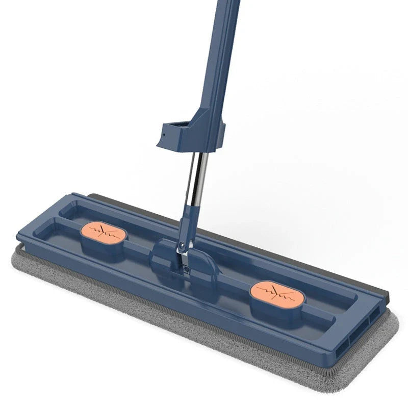 360° Rotating Flat Mop with Stainless Steel Handle and Self-Contained Dewatering Scraper for Effortless Floor Cleaning
