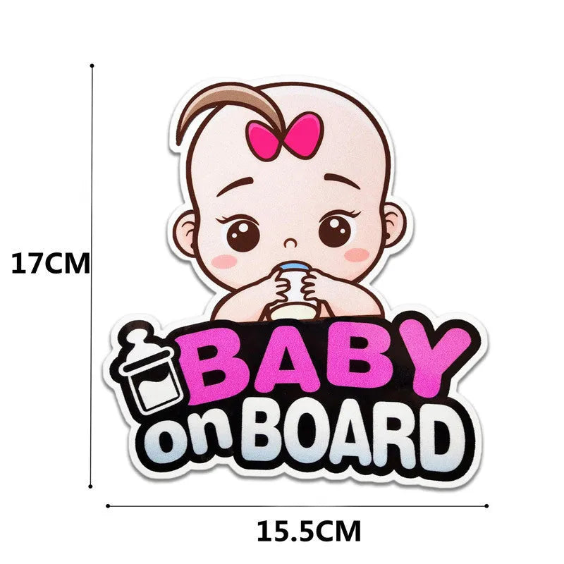 Baby On Board reflective car sticker B033 with PET material in multiple baby-themed designs