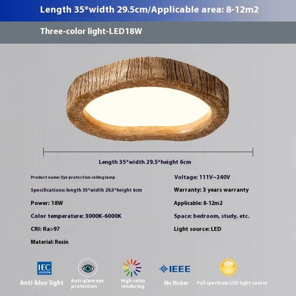 Wood grain finish ceiling lamp in New Chinese style with 220V LED light source for 10-15 m² bedrooms