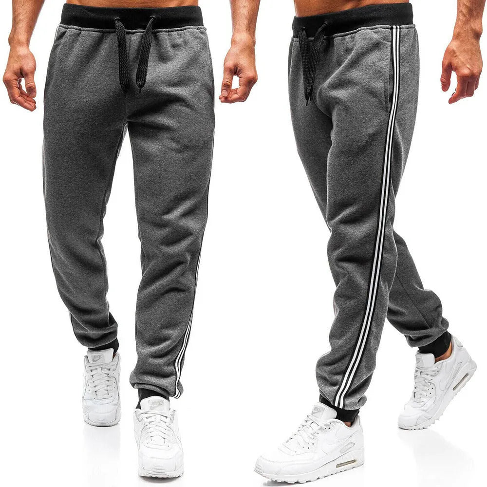 Men's summer casual sports trousers, loose tapered stitching, black or dark grey, sizes S to XXXL