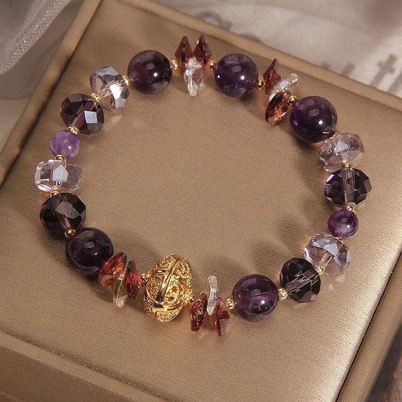 Purple crystal bracelet with wind chime pumpkin lucky beads and rhinestone details for women
