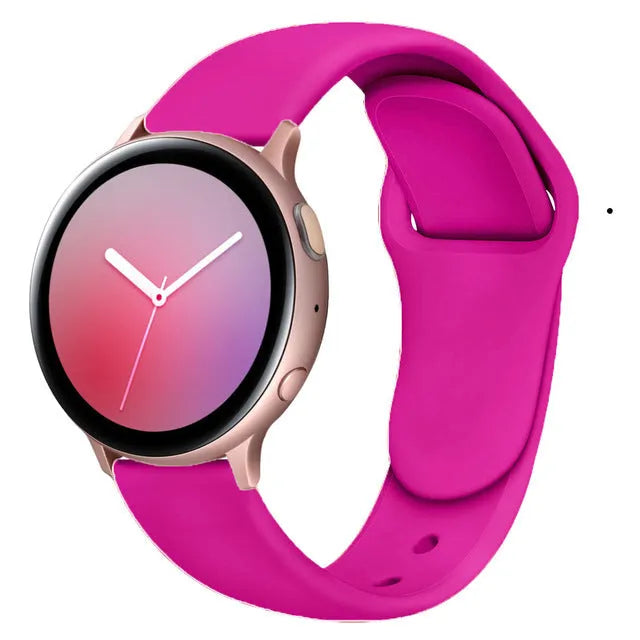 Samsung Galaxy Active 2 reverse buckle silicone strap showing 20mm and 22mm width options